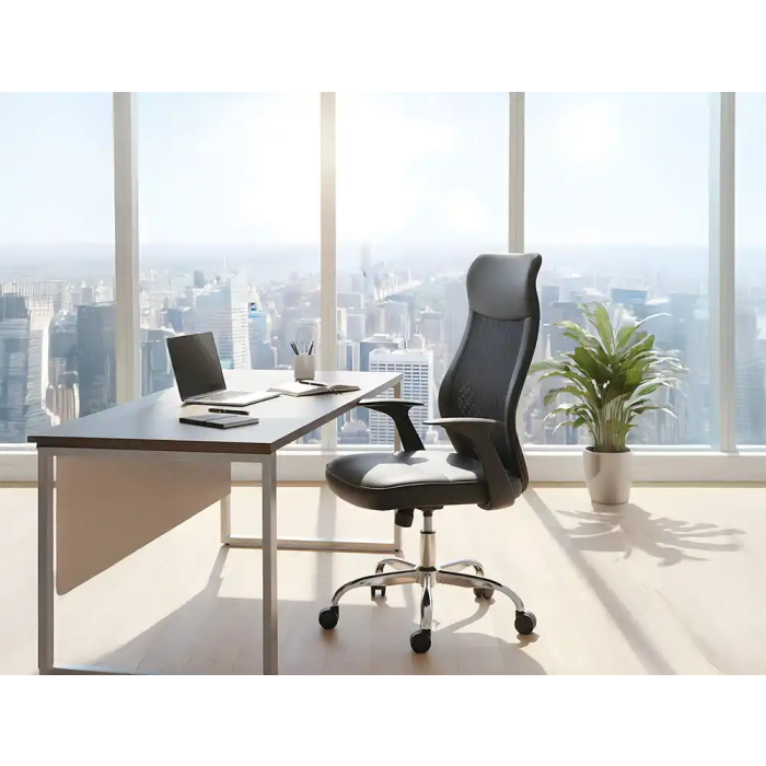 Q-connect Silla Direccion Bergamo Malla/Similpiel Negro, Altura Max 1210mm, Anchura 520mm, Profundidad 480mm, Ruedas Premium 6