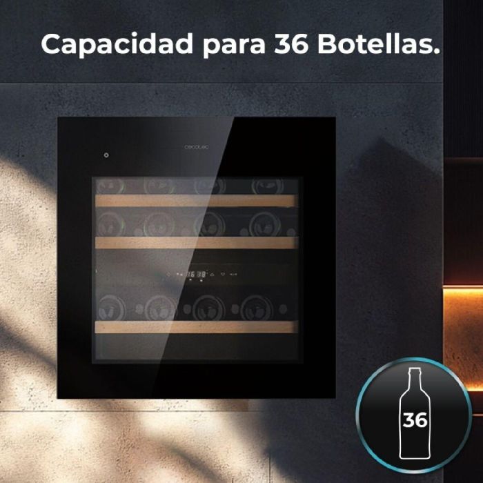 Cecotec Vinoteca integrable 36 botellas Duo 36000 Touch doble zona negro cristal LED 7