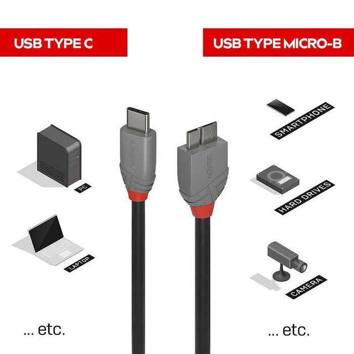 Lindy 2m USB 3.2 Type C to Micro-B Cable, Anthra Line 4 Lindy 2m USB 3.2 Type C to Micro-B Cable, Anthra Line 4
