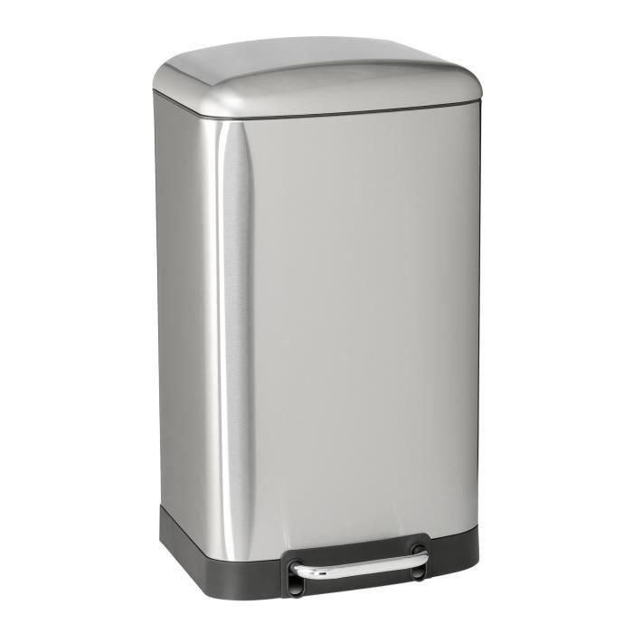 Kitchen Move GREENWICH Cubo de basura de cocina rectangular con pedal 40L, acero inoxidable cepillado, incluye cubo interior