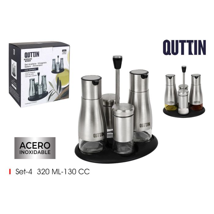 Quttin Set de 4 Dispensadores de Acero Inoxidable con Soporte (8 Unidades)