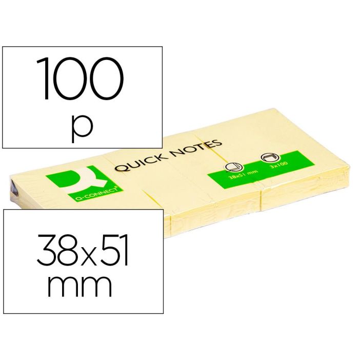 Bloc De Notas Adhesivas Quita Y Pon Q-Connect 38x51 mm Con 100 Hojas 12 unidades