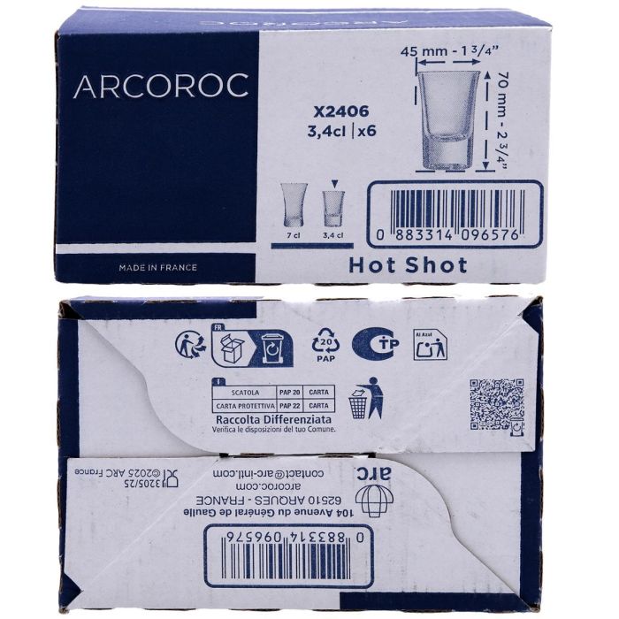 Caja 6 Vasos Altos Licor Vidrio Hot Shot Arcoroc 3,4 cL 5