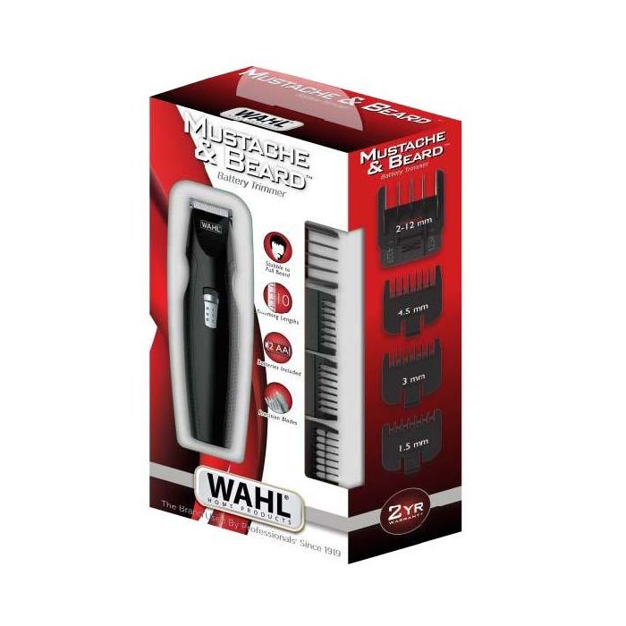 Wahl 5606-526 Cortabarbas Mustache&Beard, Precisión 2-12mm, Corte Acurado 0.6mm, Uso con Pilas, Ideal para Viajar 1