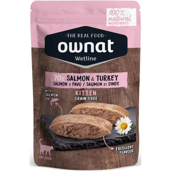 Ownat Wetline Feline Kitten Salmon Y Pavo 12x85 gr