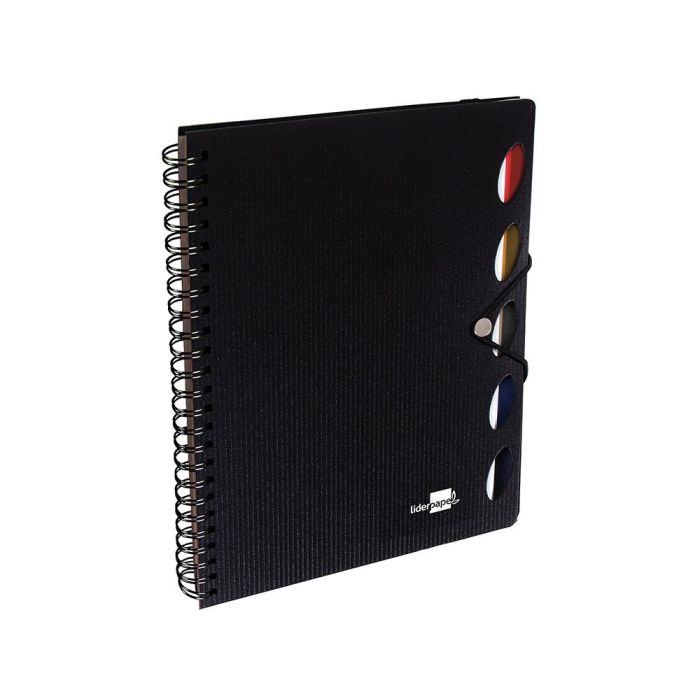 Cuaderno Espiral Liderpapel A4 Micro Executive Tapa Plastico 100H 80 gr Cuadro 5 mm 5 Separadores Con Gomilla Negro 2