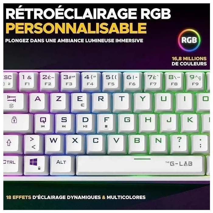 The G-Lab KEYZ TITAN Teclado Mecánico para Juegos con Interruptor Rojo, Azerty, Triple Modo, RGB, Blanco 5