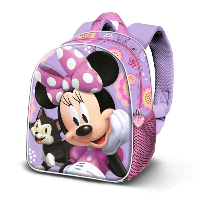 Disney Minnie Mouse Mochila 3D Elite Cat Preescolar Lila con Relieve Frontal, Compartimento Único y Bolsillo Lateral de Malla