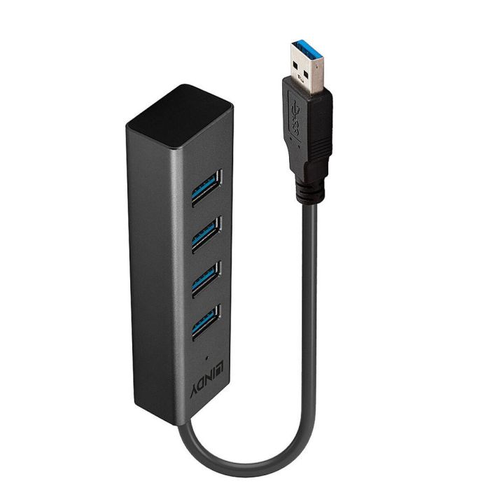Lindy Concentrador USB 3.0 de 4 puertos SuperSpeed 5Gbps USB Tipo A Alimentado por Bus Retrocompatible con USB 2.0/1.1 Cable Integrado