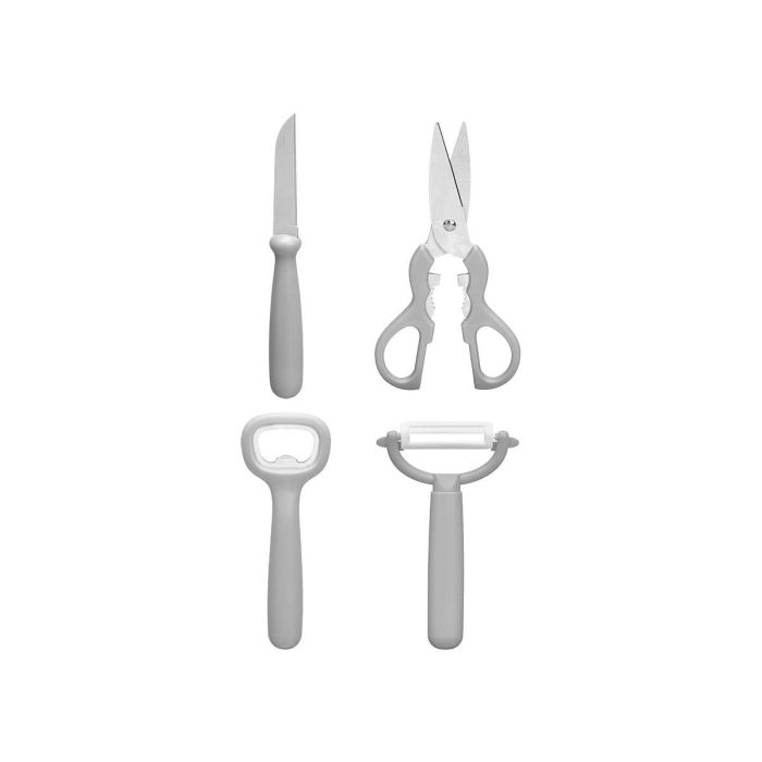 Kinvara Set 5 Piezas Utensilios Cocina Gris Plástico y Metal Incluye Tijeras, Cuchillo, Pelador, Abridor Botella y Base 2