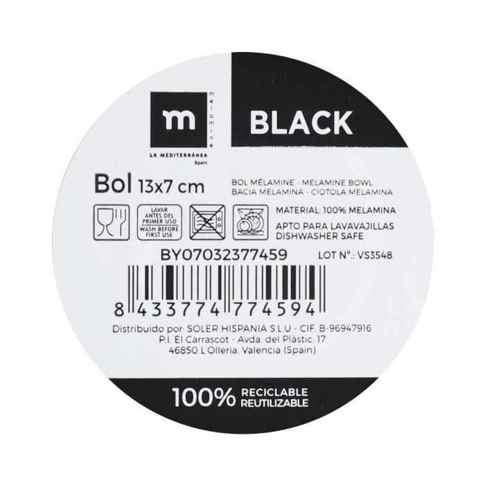 Bol de melamina mate negro 13x7 cm - La Mediterranea (24 Unidades) 1 Bol de melamina mate negro 13x7 cm - La Mediterranea (24 Unidades) 1