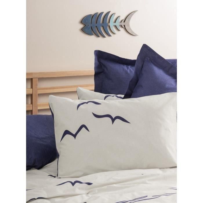 Juego de cama - 1 funda nórdica 220x240 cm + 2 fundas de almohada 60x60 cm - 100% algodón - Azul 1 Juego de cama - 1 funda nórdica 220x240 cm + 2 fundas de almohada 60x60 cm - 100% algodón - Azul 1