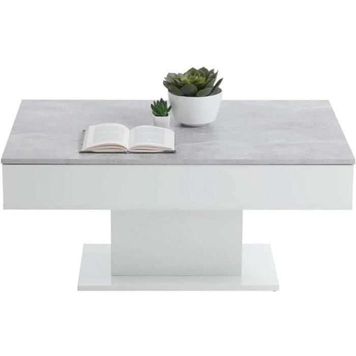 FMD 4029494116864 Mesa de centro bicolor con tapa corrediza gris hormigón y blanco brillante L100 x H46,1 x D65 cm Fabricada en Alemania 3
