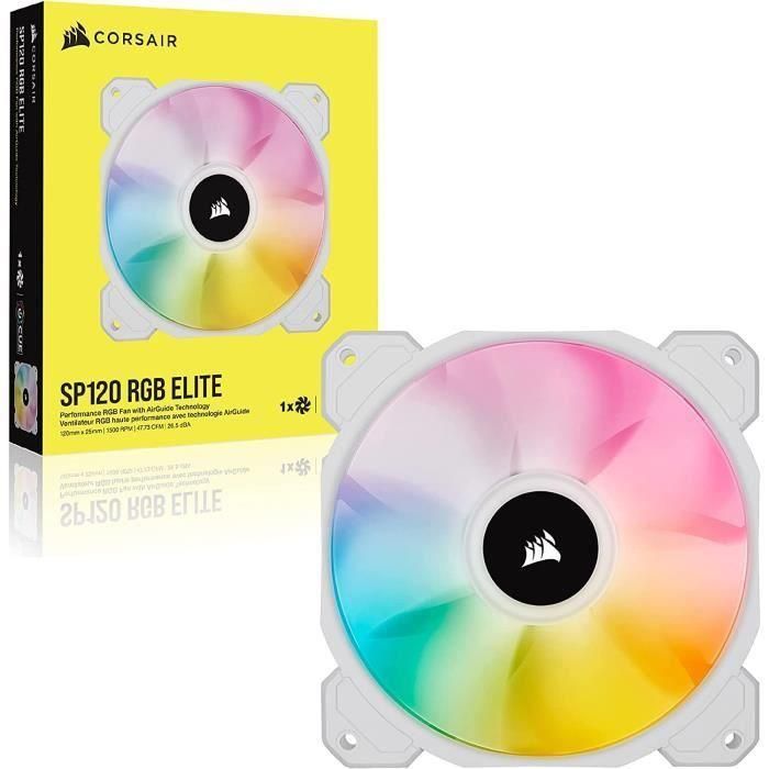 Ventilador CORSAIR Serie SP - Blanco SP120 RGB ELITE - Ventilador LED RGB de 120 mm con AirGuide - Paquete individual (CO-9050136-WW) 3 Ventilador CORSAIR Serie SP - Blanco SP120 RGB ELITE - Ventilador LED RGB de 120 mm con AirGuide - Paquete individual (CO-9050136-WW) 3