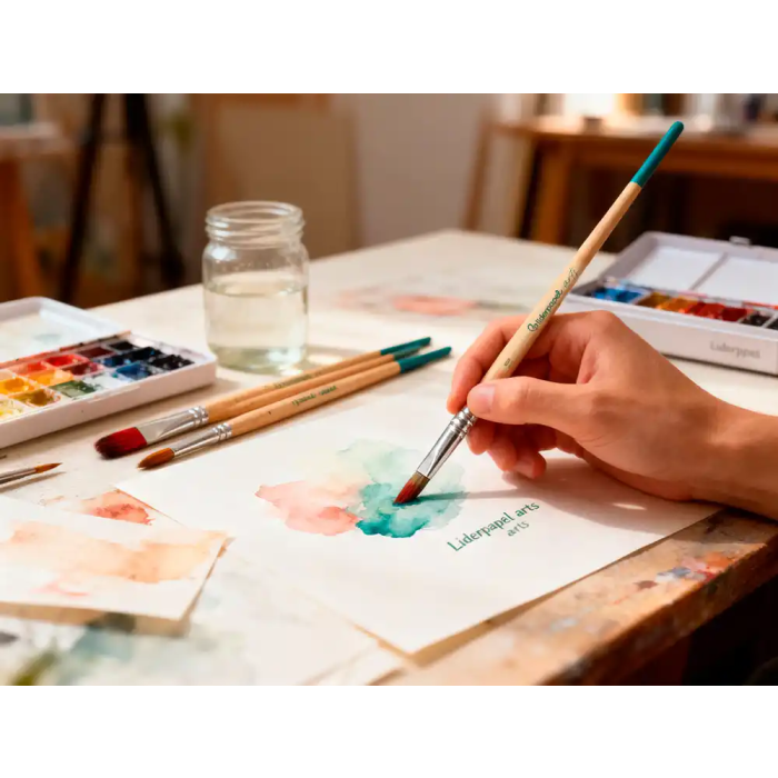 Liderpapel Pinceles Sintéticos Punta Redonda Bolsa 5 Unidades Tamaños Surtidos Certificado FSC para Acuarela Acrílico Gouache 6