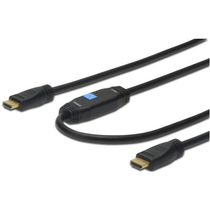 Digitus Cable HDMI Alta Velocidad Tipo A Macho/Macho con Amplificador Activo 20m para Largas Distancias, Full HD 1080p y 3D, Soporte Audio Avanzado