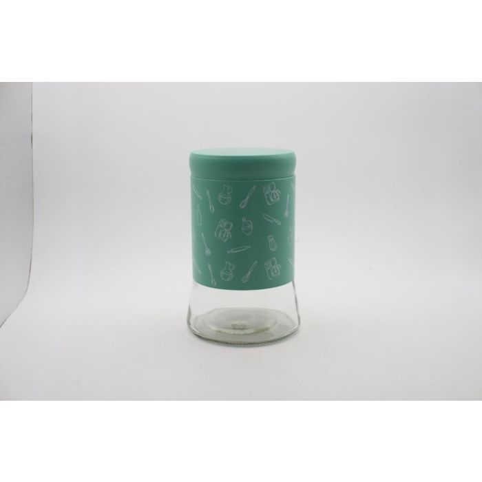 DKD Home Decor Bote de Cristal y Acero Inoxidable Verde Menta 1100 ml 11x11x18 cm