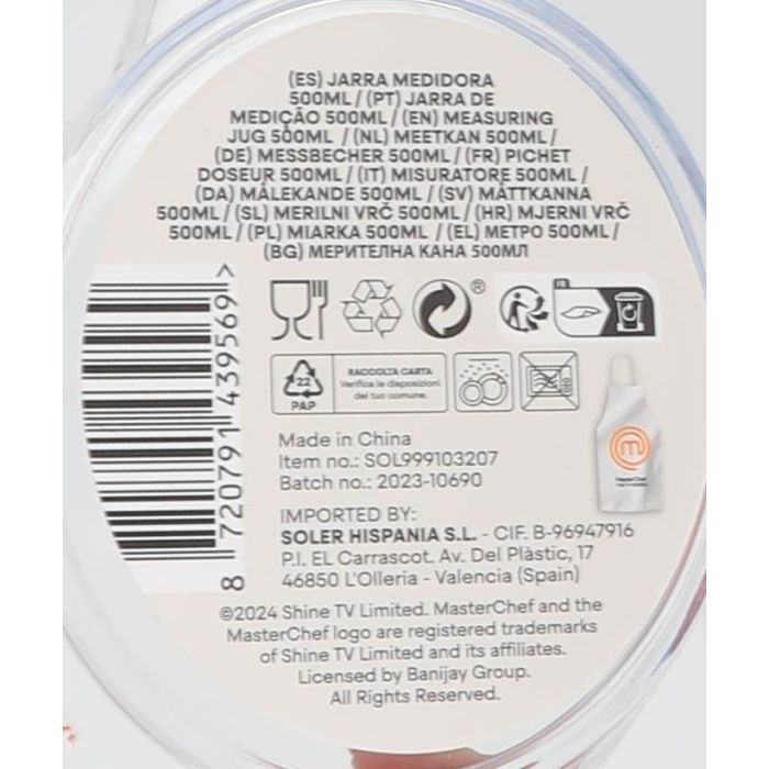 Jarra medidora Masterchef 500 ml con mango (24 Unidades) 5 Jarra medidora Masterchef 500 ml con mango (24 Unidades) 5