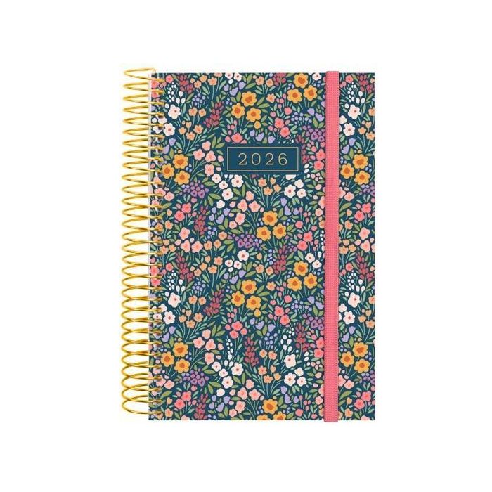 Finocam Agenda Espiral Design Collection Tapa PP Flora 2026, 1 día por página, E5-117x181 mm, con goma elástica y esquinas microperforadas
