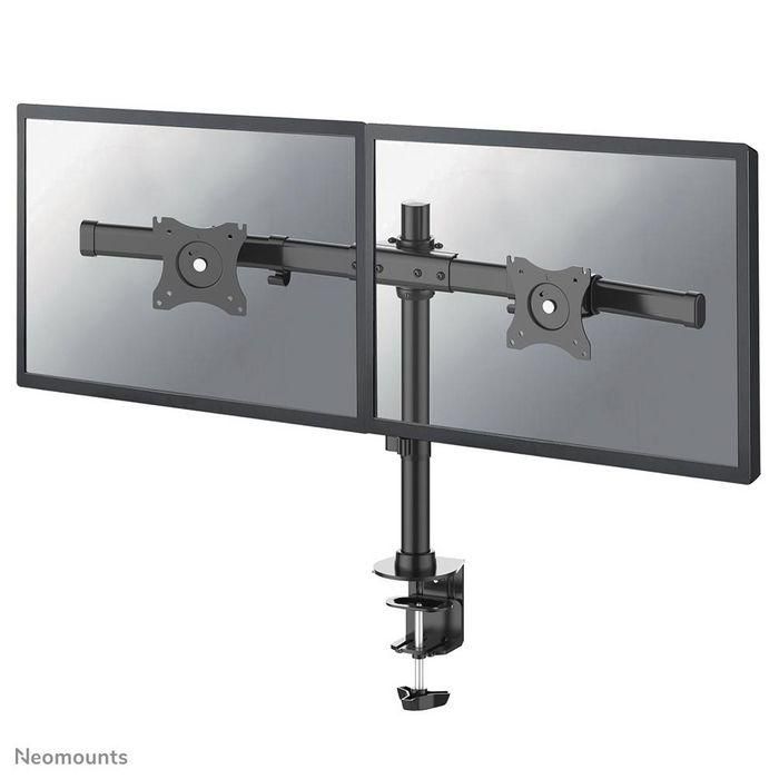 Neomounts FPMA-DCB100DBLACK Soporte de Escritorio Doble para 2 Monitores 10-27" hasta 10kg por Pantalla, Inclinable y Giratorio, Negro