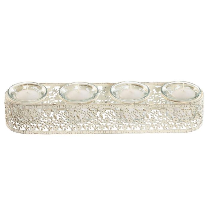 DKD Home Decor Portavela Shabby de Metal y Cristal Crema para 4 Velas - 31 cm Ancho, 7 cm Largo, 5 cm Alto DKD Home Decor Portavela Shabby de Metal y Cristal Crema para 4 Velas - 31 cm Ancho, 7 cm Largo, 5 cm Alto