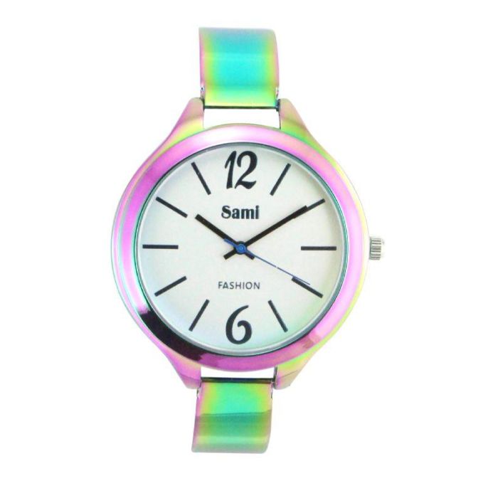 SAMI Reloj SRA - Metal Baño Rainbow, Esfera Plata, Caja Roja, Cristal Mineral