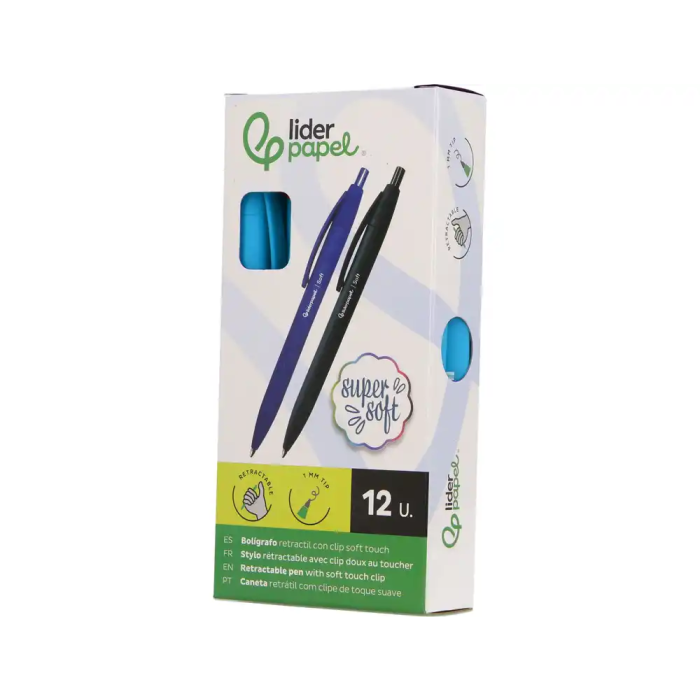 Liderpapel Bolígrafo Retráctil Punta 1 mm con Clip, Acabado Soft Touch, Tinta Azul, Cuerpo Azul Cielo, 27x145x70 mm Liderpapel Bolígrafo Retráctil Punta 1 mm con Clip, Acabado Soft Touch, Tinta Azul, Cuerpo Azul Cielo, 27x145x70 mm
