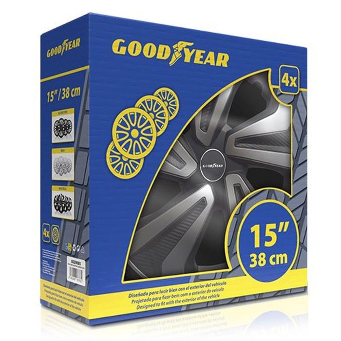 Tapacubos Goodyear GOD9085 Negro Bicolor Plata 15" (4 Unidades)