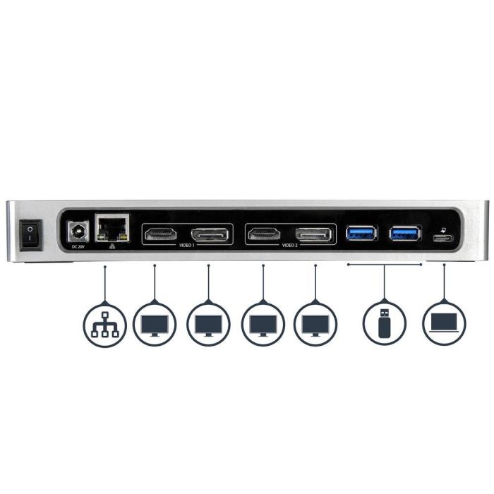 Hub USB Startech DK30A2DH Negro/Plateado Plateado 40 W 4
