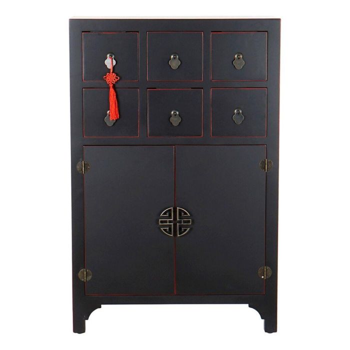 DKD Home Decor Cajonera Oriental Masako con 6 Cajones y 2 Puertas de Madera de Abeto y MDF, Negro y Rojo, 63x27x101 cm 1 DKD Home Decor Cajonera Oriental Masako con 6 Cajones y 2 Puertas de Madera de Abeto y MDF, Negro y Rojo, 63x27x101 cm 1