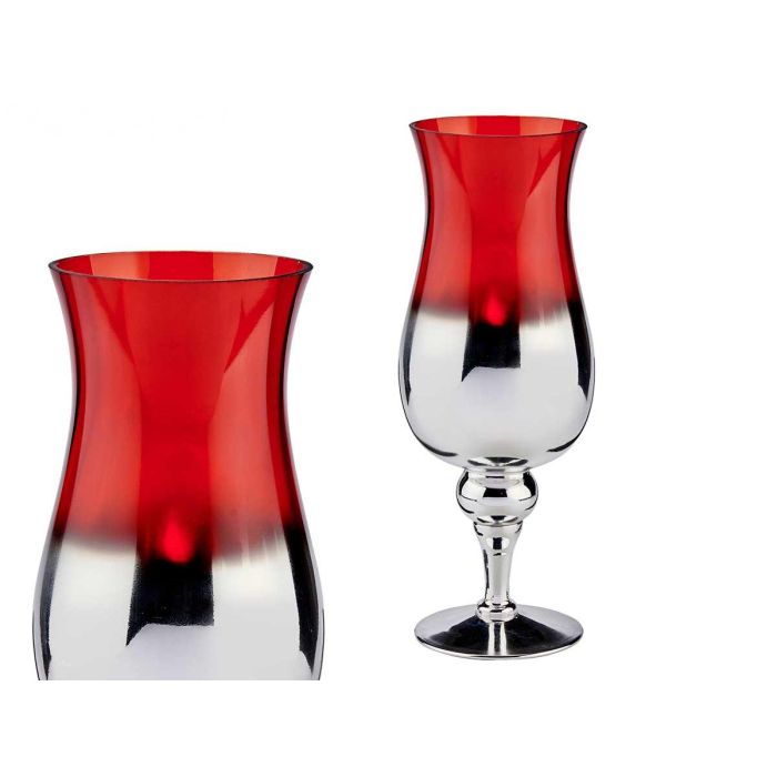 Portavelas Cristal Plata Y Rojo Arte Regal 13X35CM (6 Unidades) Portavelas Cristal Plata Y Rojo Arte Regal 13X35CM (6 Unidades)