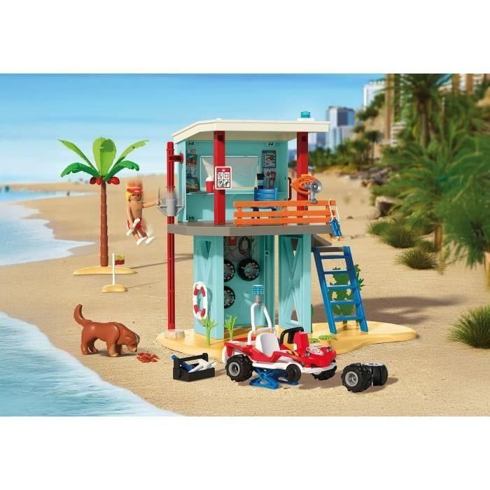 PLAYMOBIL 71903 Torre de Vigilancia con Coche de Playa y Perro de Rescate – Set de Juguete con Buggy para Niños 1