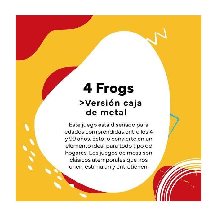 Juego 4 en líena frogs de madera en caja de metal. 8 piezas, 2 jugadores. 19x19x3,5cm 4 Juego 4 en líena frogs de madera en caja de metal. 8 piezas, 2 jugadores. 19x19x3,5cm 4
