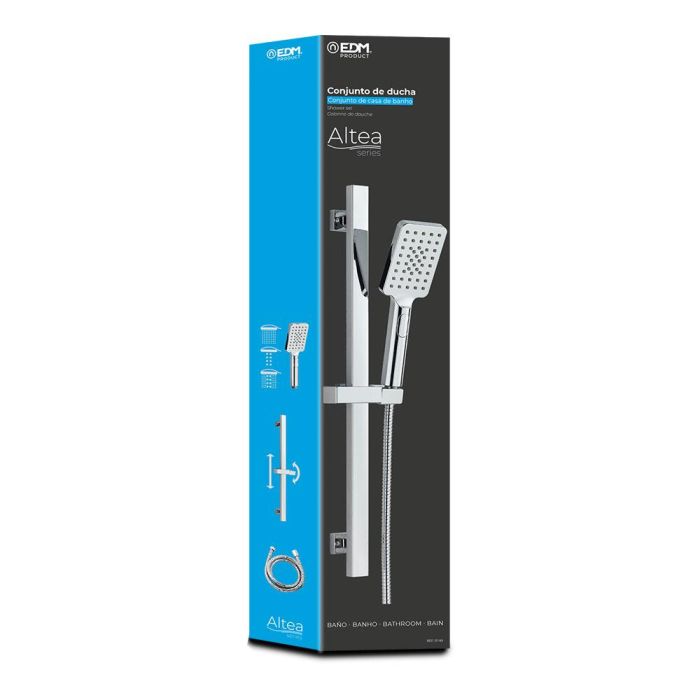 Edm Barra de ducha con flexo y mango serie Altea Cromado Acero Inox. 70cm Mango 3 posiciones 1,5m 2