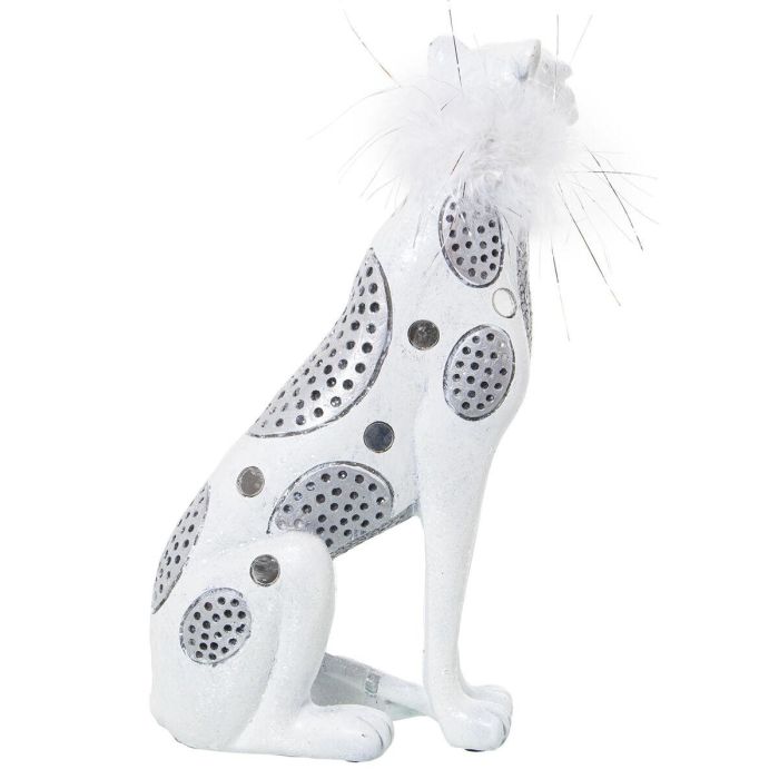 Figura Decorativa Alexandra House Living Blanco Plateado Plástico Leopardo 12 x 15 x 27 cm 1