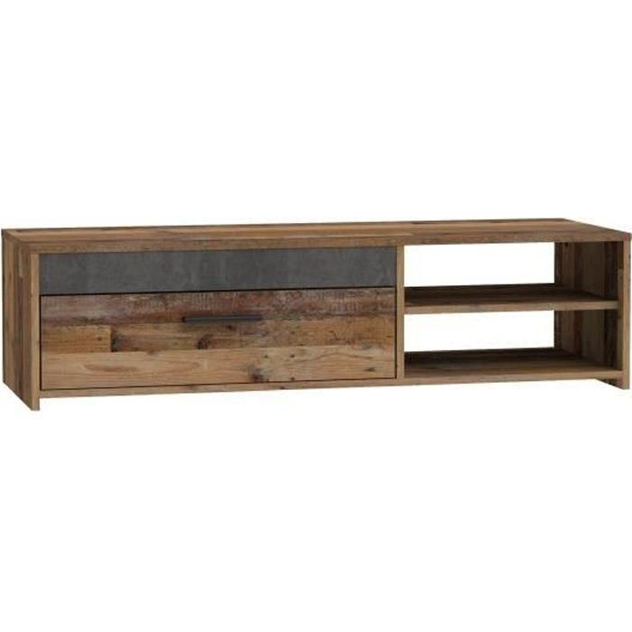Paco Mueble TV PCOT11-C754 Madera Vieja Hormigón Gris Oscuro 1 Cajón 2 Nichos L 120 x P 42,1 x H 31,8 cm