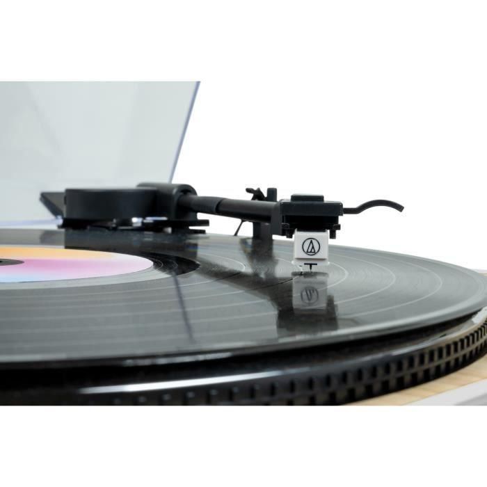 THOMSON TT301 - Tocadiscos de diseño de 33 y 45 rpm - Cabezal de reproducción Audio-Technica AT3600L - Madera y blanco 3 THOMSON TT301 - Tocadiscos de diseño de 33 y 45 rpm - Cabezal de reproducción Audio-Technica AT3600L - Madera y blanco 3