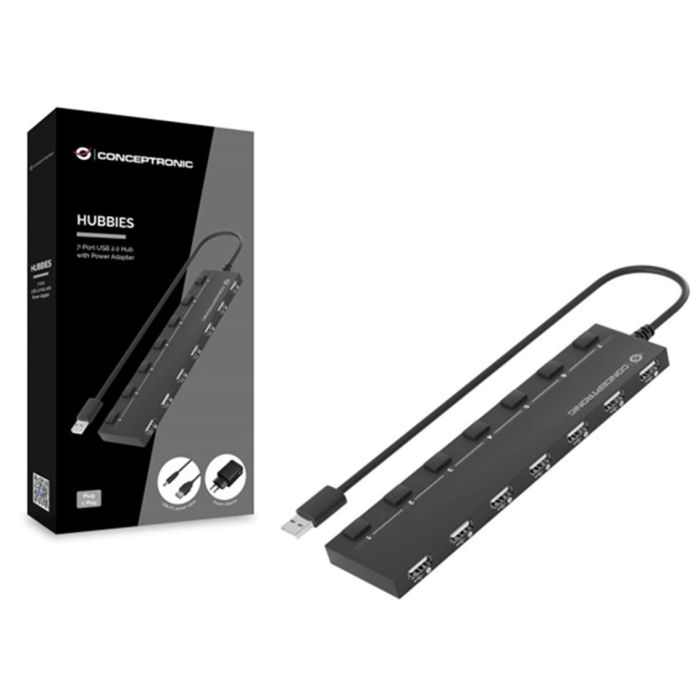 Conceptronic Hubbies08 7 Hub USB 2.0 de 7 Puertos Negro