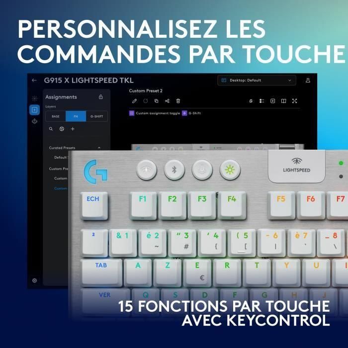Teclado para juegos - inalámbrico - Logitech G - G915 TKL X - Interruptor táctil - AZERTY - Blanco 3 Teclado para juegos - inalámbrico - Logitech G - G915 TKL X - Interruptor táctil - AZERTY - Blanco 3