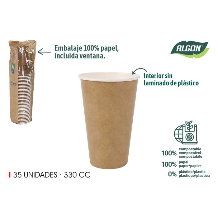Set de 35 vasos de cartón Kraft 330 cc Algon (20 Unidades) Set de 35 vasos de cartón Kraft 330 cc Algon (20 Unidades)
