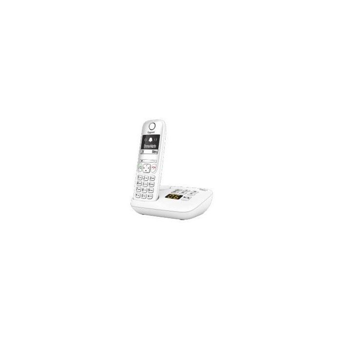 Gigaset A690A - Teléfono DECT/analógico inalámbrico con contestador automático, manos libres y agenda de 100 nombres, blanco