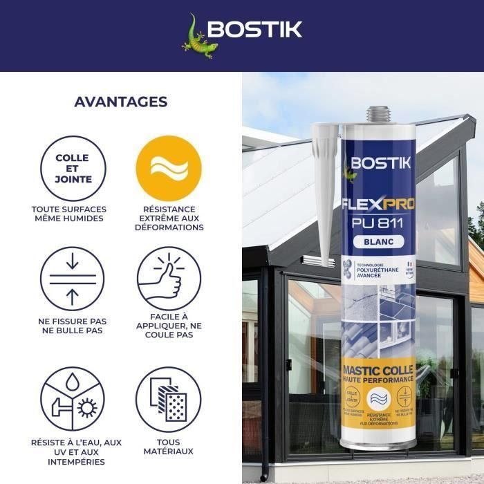 Sellador/adhesivo - BOSTIK - Flexpro PU811 - Todo tipo de materiales - Interior/exterior - Blanco - 300 ml 3