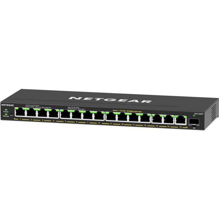 NETGEAR GS316EPP-100PES Switch Gigabit PoE+ de 16 puertos GE, 231W gestionable con 1 ranura SFP