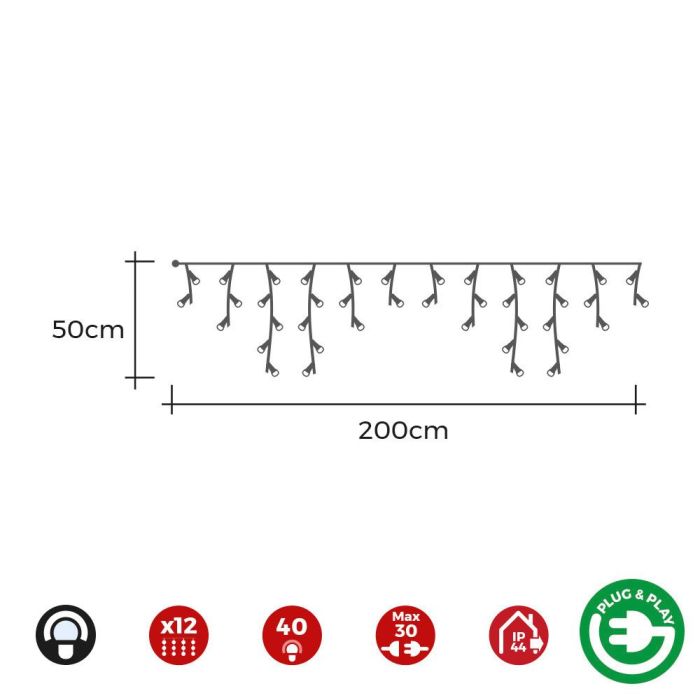 Cortina icicle con programador easy-connect 2x0,5m 12 tiras 40 leds blanco frío 1