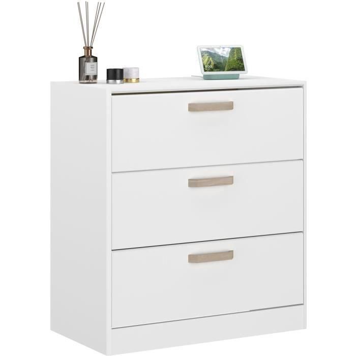 Cómoda DREAM de 3 cajones - Tablero de partículas - Decoración blanca - L79,7 x H87,8 x P43,8 cm 3 Cómoda DREAM de 3 cajones - Tablero de partículas - Decoración blanca - L79,7 x H87,8 x P43,8 cm 3