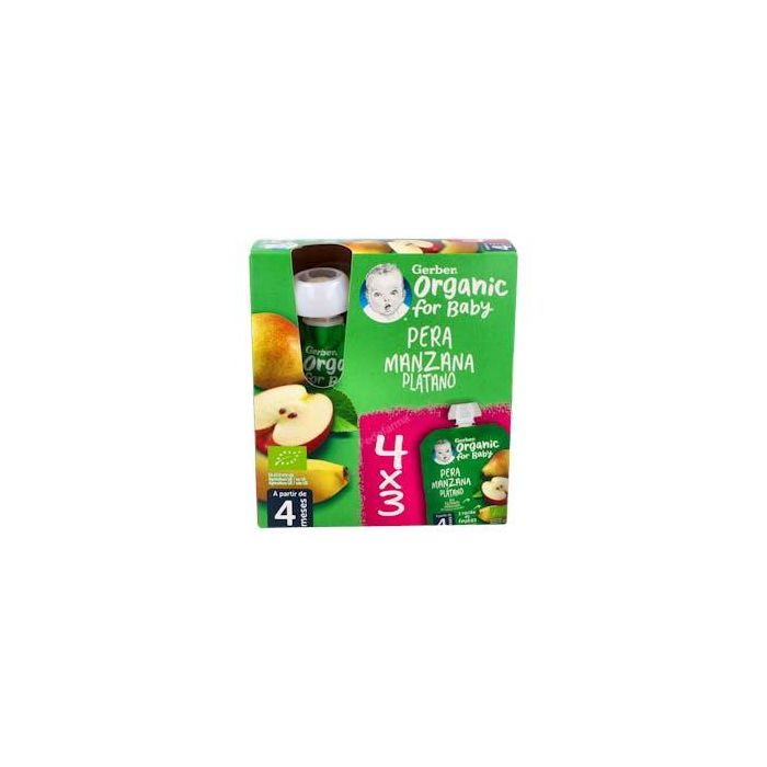 Gerber Pouch de Pera, Manzana y Plátano 90g - Pack de 4 Unidades