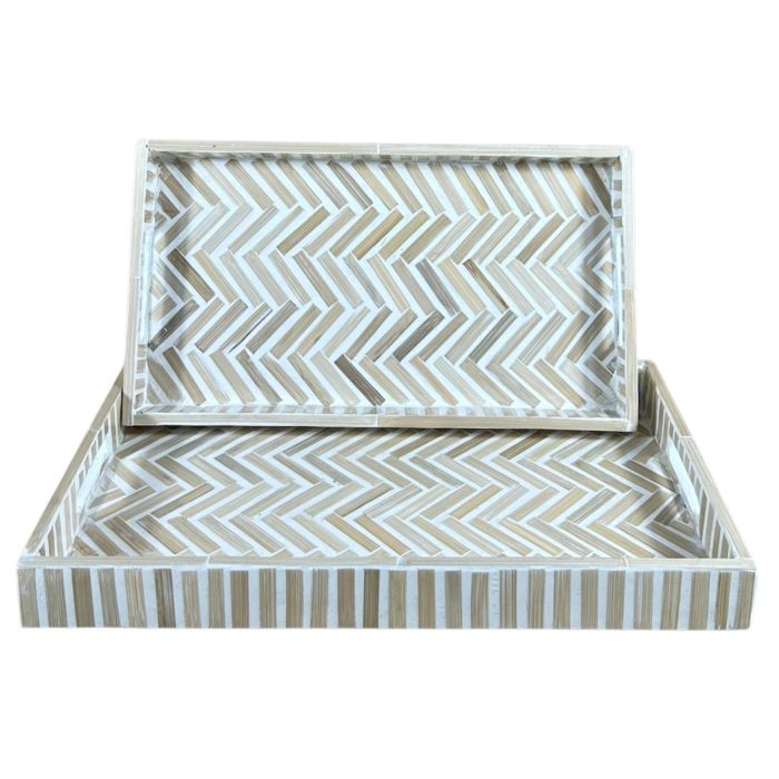 Bandeja Decoracion Tropical DKD Home Decor Marron Blanco 27 x 4.5 x 46 cm Set de 2 0 Bandeja Decoracion Tropical DKD Home Decor Marron Blanco 27 x 4.5 x 46 cm Set de 2 0