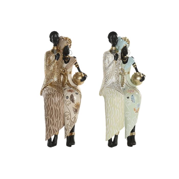 DKD Home Decor Figura Colonial Africana de Resina Verde Beige 11.5 x 29.5 x 11.5 cm (4 Unidades)