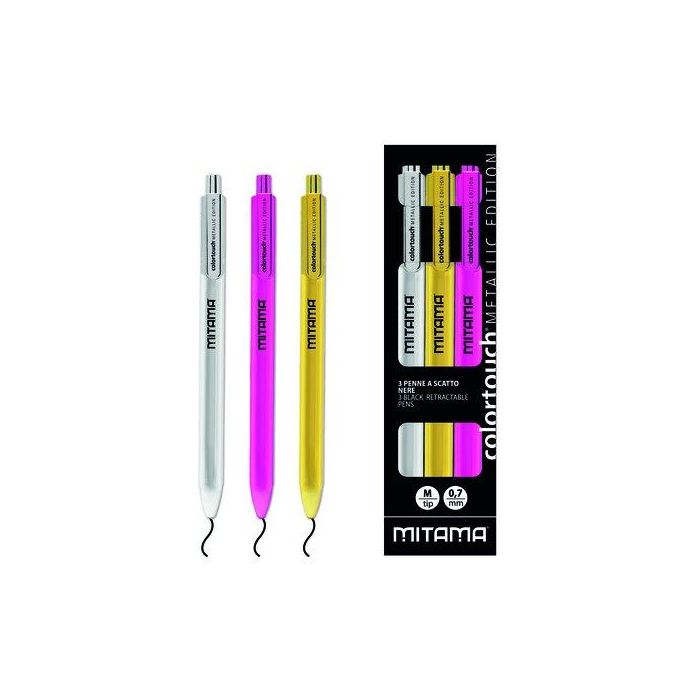 Boligrafo Mitama Retractil Coleccion Metalic Surtido Pack De 3 (3 Col.)