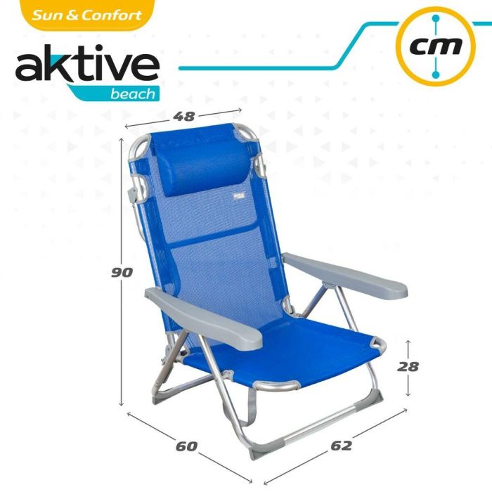 Silla de Playa Aktive Plegable Azul 48 x 90 x 60 cm (2 Unidades) 1